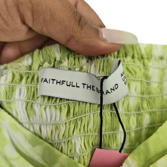 Faithfull The Brand Mini Dress Women's Size 6 Green White Tie Dye Long Sleeve - Picture 7 of 14